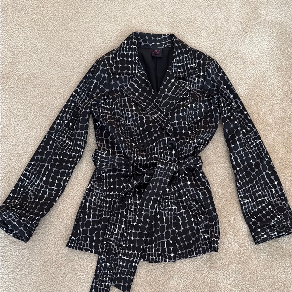 W Wrapper Black and White Blazer with Belted Waist